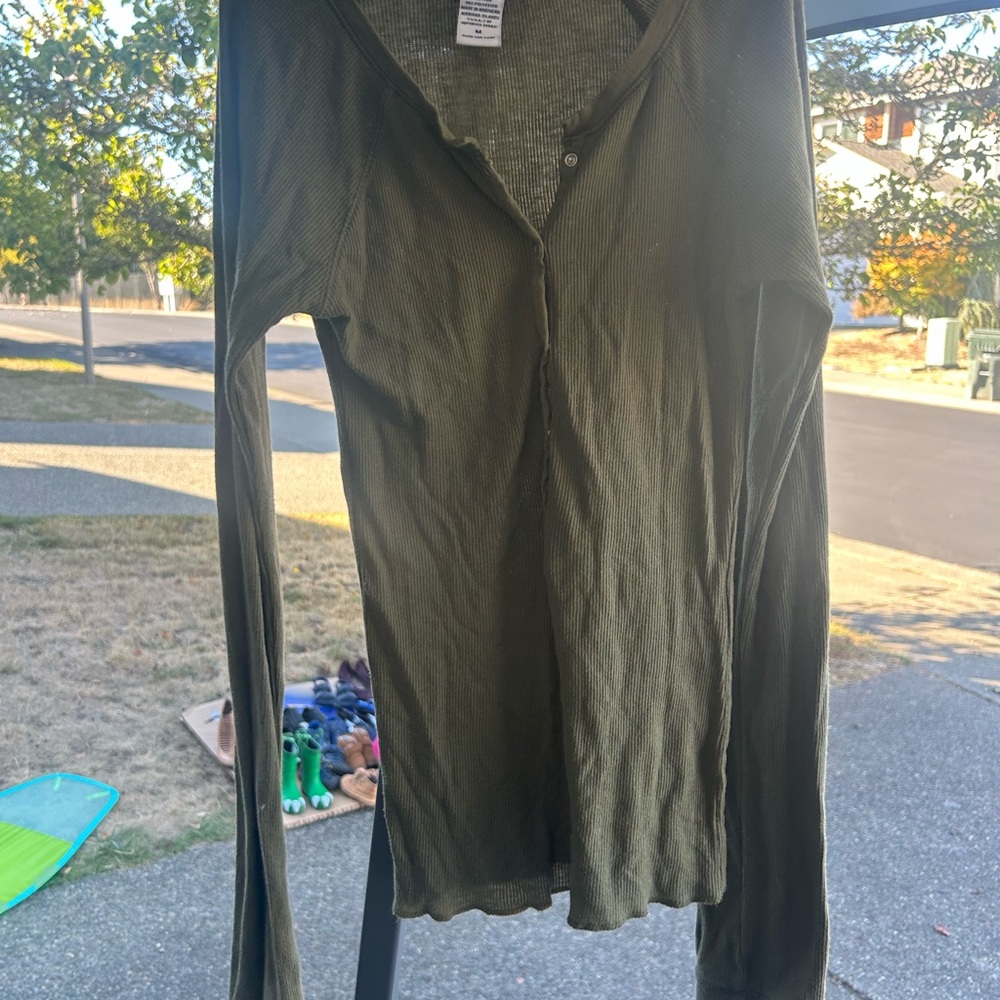 Abercrombie & Fitch Olive Green Buttoned Top